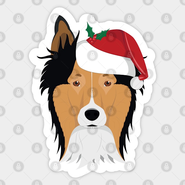 Collie Rough Dog With Red Santa's Hat Funny Xmas Gift Sticker by salemstore